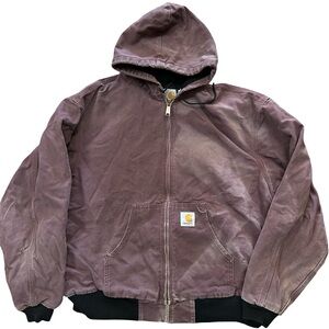 VTG Carhartt JR135 Hooded Active Thermal Coat 2XL Plum Duck Canvas Work USA